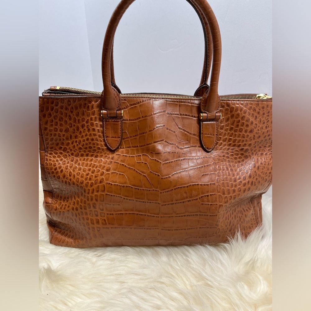 Lauren Ralph Lauren Lanesborough Bourbon Leather Genuine Croc Embossed  Satchel - Picture 5 of 17